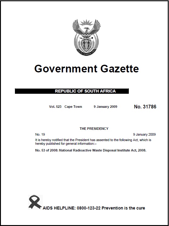 The National Radioactive Waste Disposal Institute Act, 2008 (Act No. 53 of 2008)